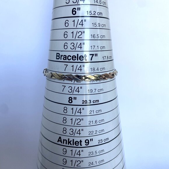 VTG Sterling Silver 925 Turkish 1/10 10K Gold Tri Tone X Link Bracelet 7.5" - Picture 10 of 16